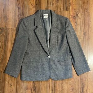 Russ Women’s Long Sleeve Gray Faux Pockets Wool Blend Lined Blazer Jacket 12